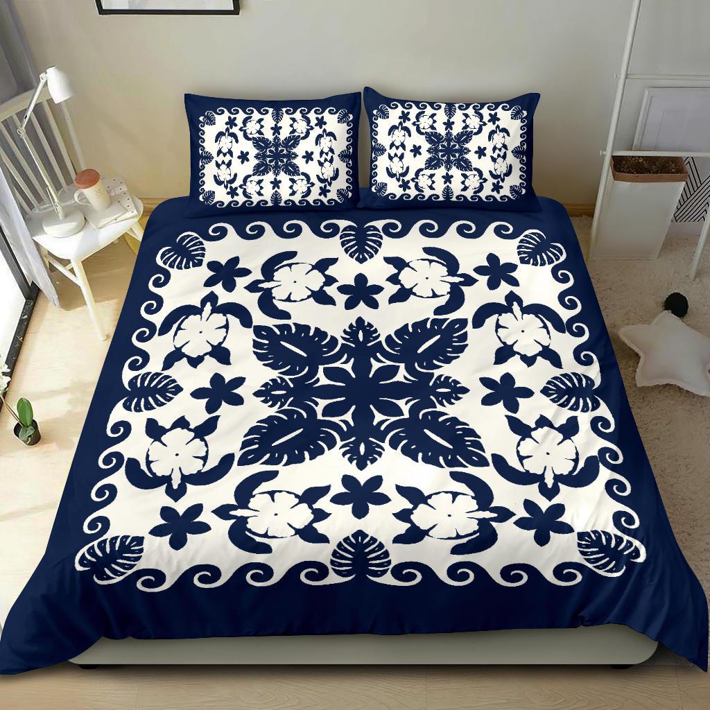 Turtle with Hibiscus Royal Navy Bedding Set - Vibe Hoodie Shop