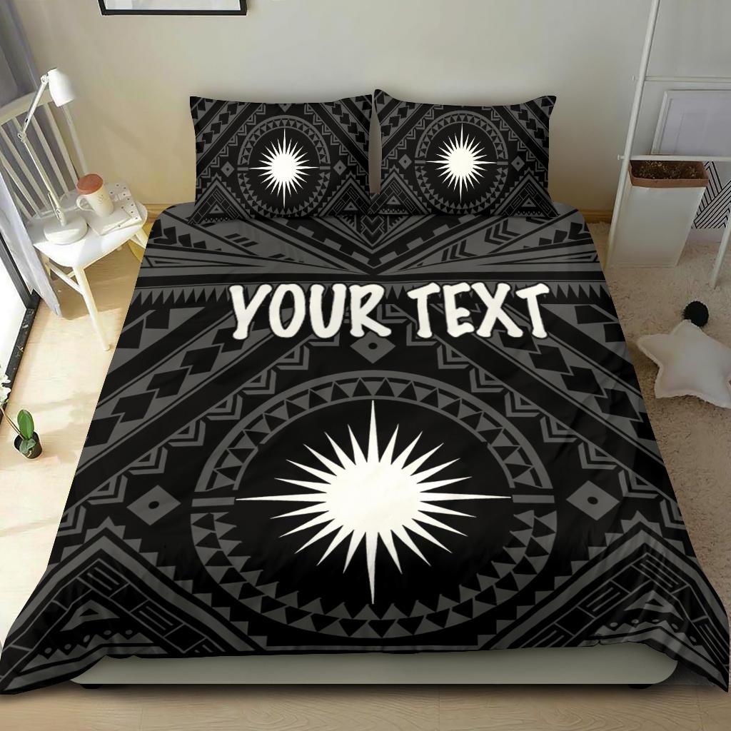 Marshall Personalised Bedding Set - Marshall Seal With Polynesian Tattoo Style (Black) - Vibe Hoodie Shop