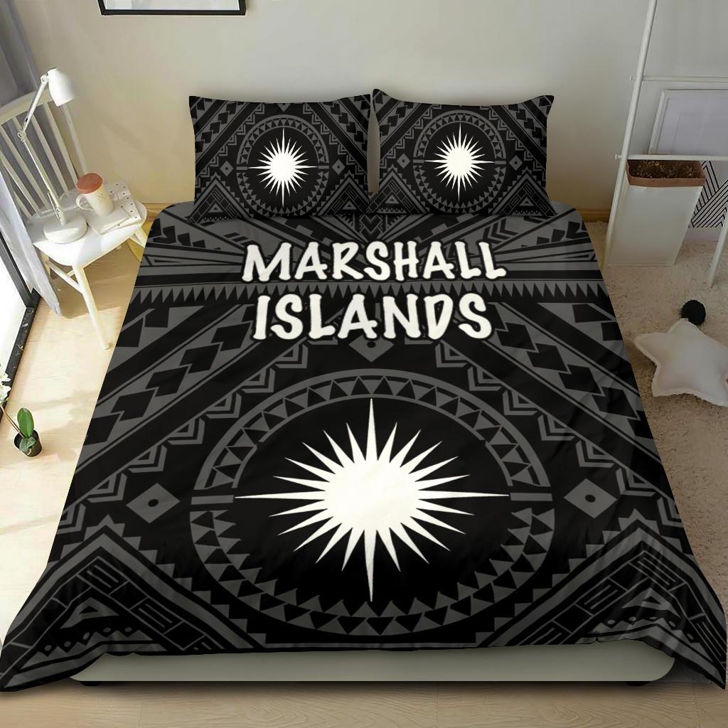 Marshall Bedding Set - Marshall Seal With Polynesian Tattoo Style (Black) - Vibe Hoodie Shop