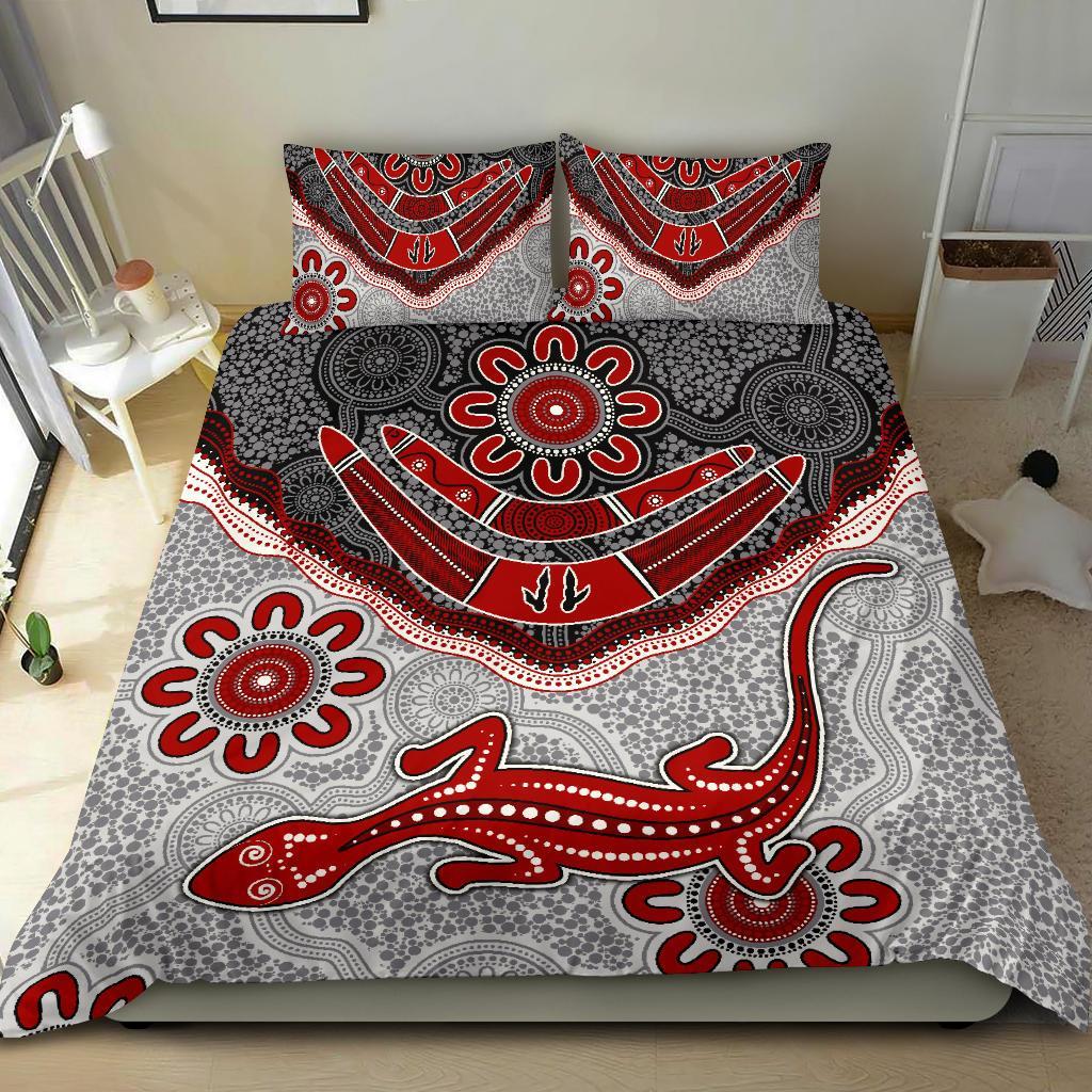 Aboriginal Bedding Set - Indigenous Boomerang and Lizard Art - Vibe Hoodie Shop