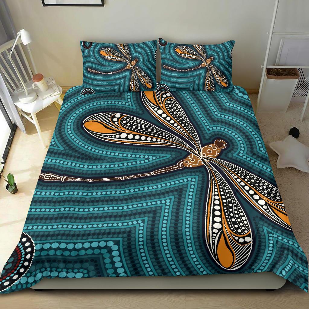 Aboriginal Bedding Set, Indigenous Dragonfly - Vibe Hoodie Shop