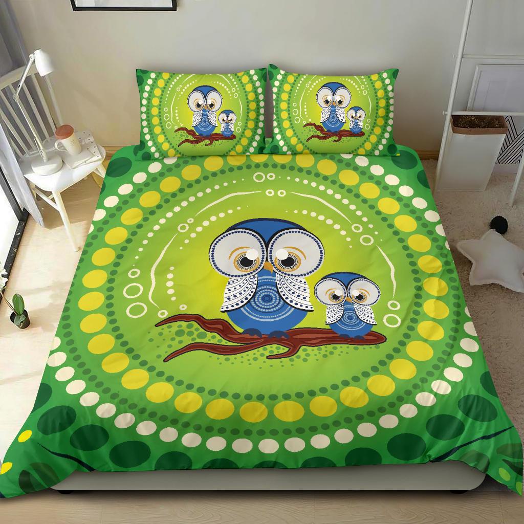 Aboriginal Bedding Set, Indigenous Owl - Vibe Hoodie Shop