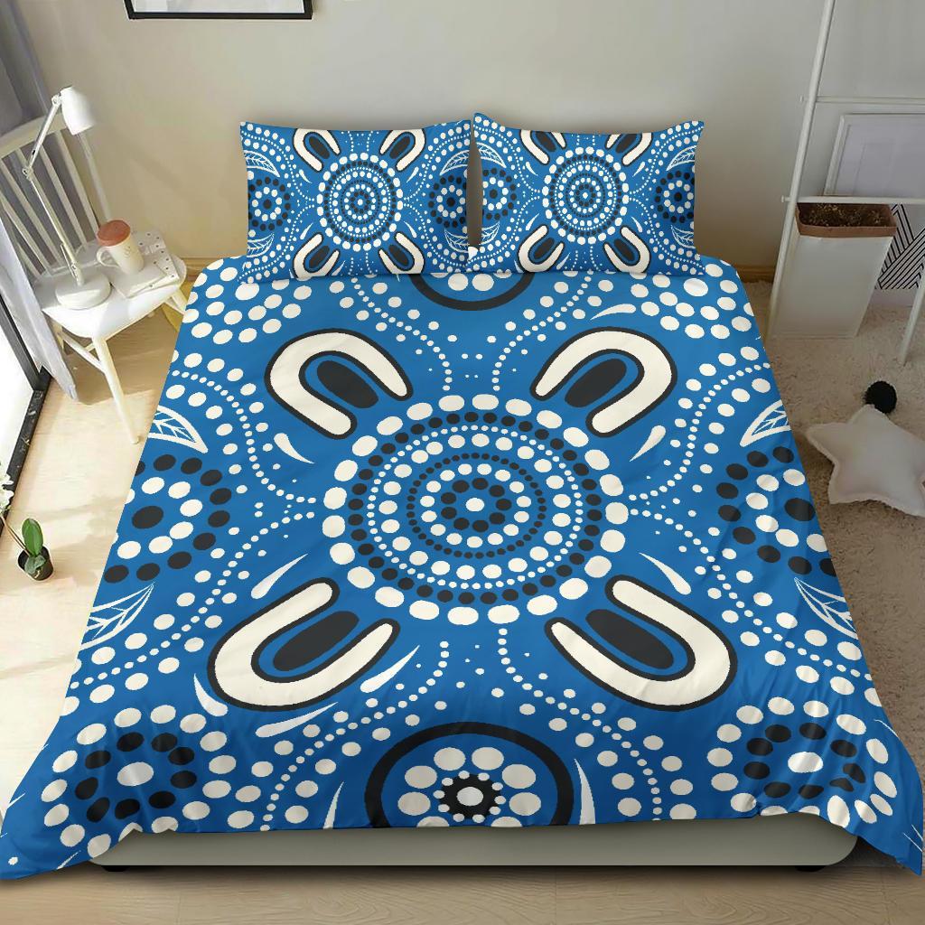 Aboriginal Bedding Set, Indigenous Circle Dot Painting Blue Color - Vibe Hoodie Shop