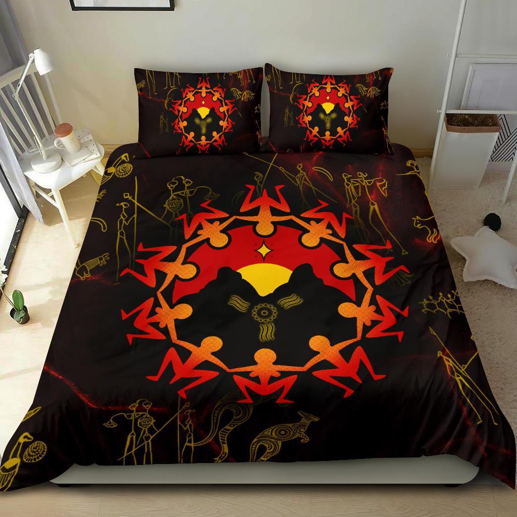 Aboriginal Bedding Set - Australia Map and Indigenous Flag - Vibe Hoodie Shop