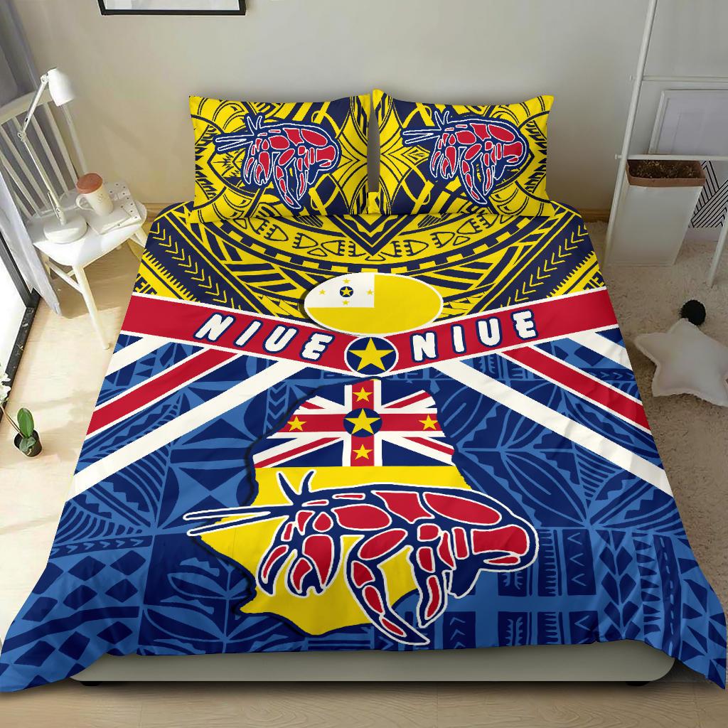 Niue Rugby Bedding Set Polynesian Crab Map - Vibe Hoodie Shop