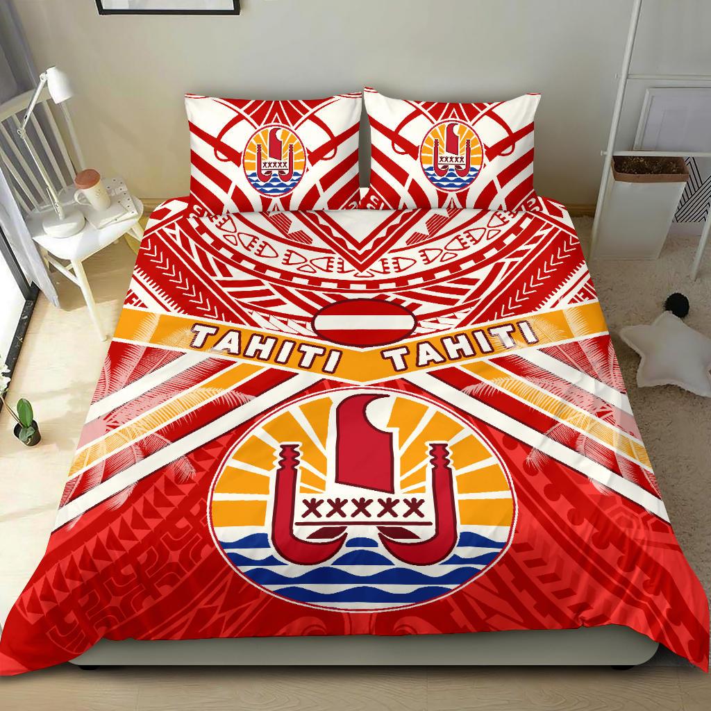 Tahiti Rugby Bedding Set Polynesian Coat Of Arms and Flag - Vibe Hoodie Shop