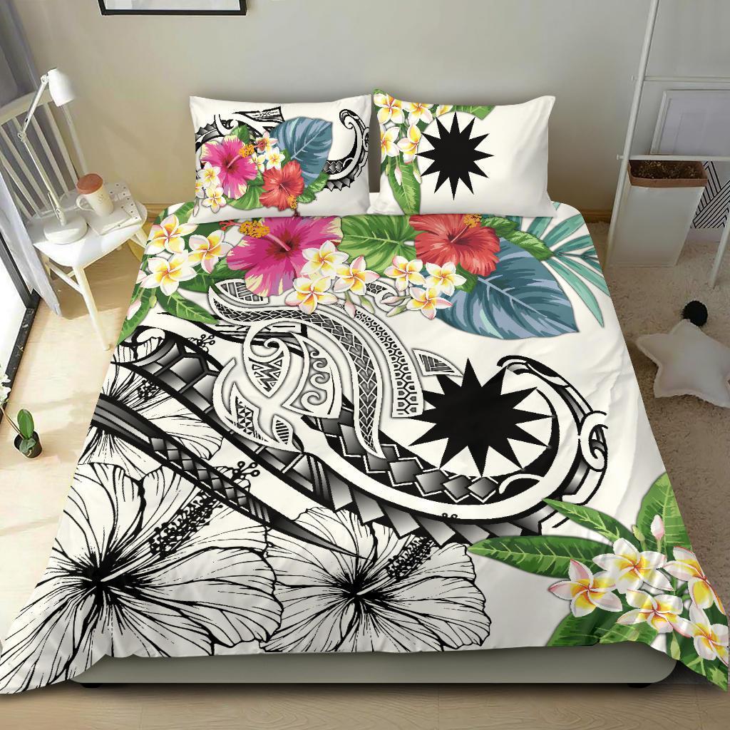 Nauru Polynesian Bedding Set - Summer Plumeria (White) - Vibe Hoodie Shop