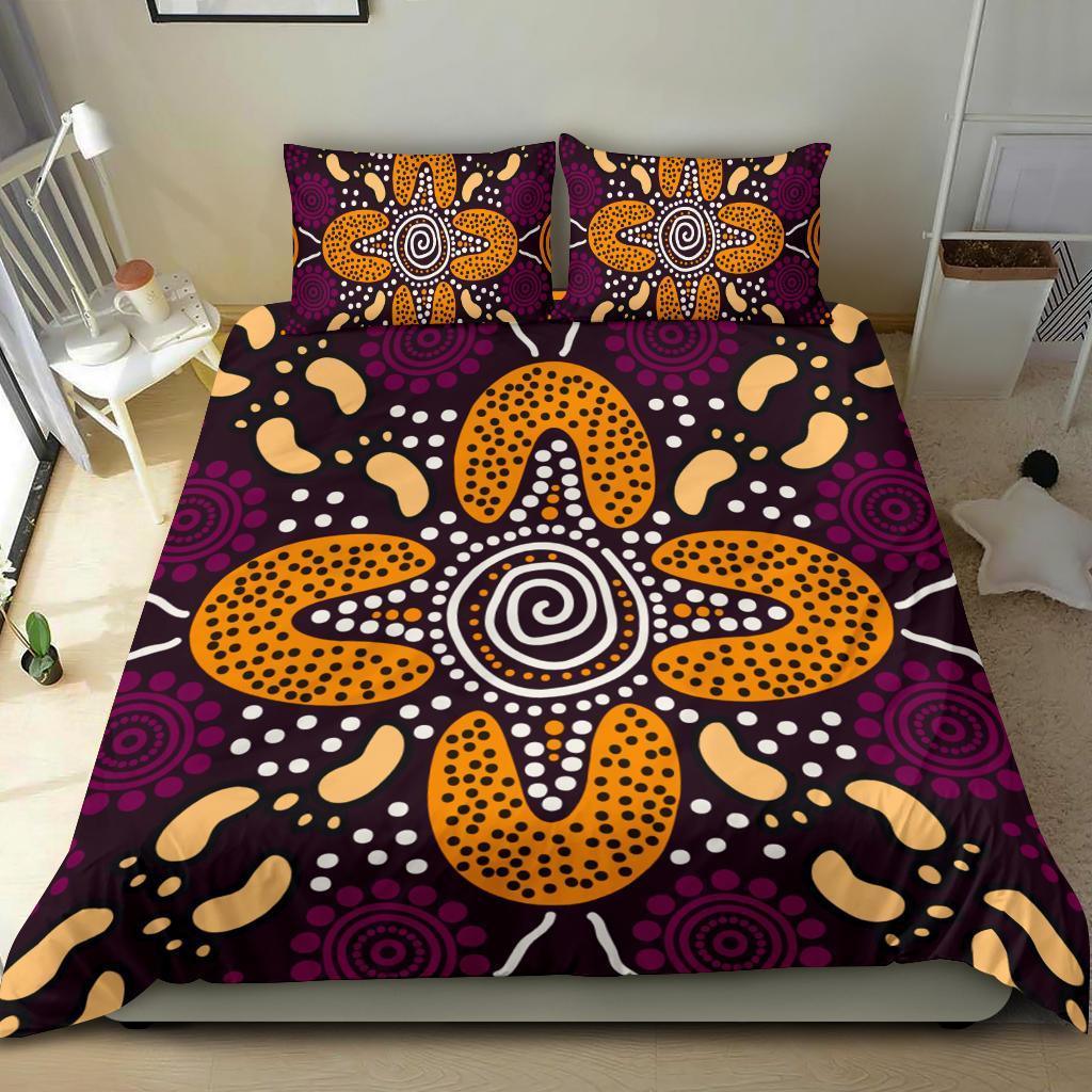 Aboriginal Bedding Set - Flowers Dot Panting Art - Vibe Hoodie Shop