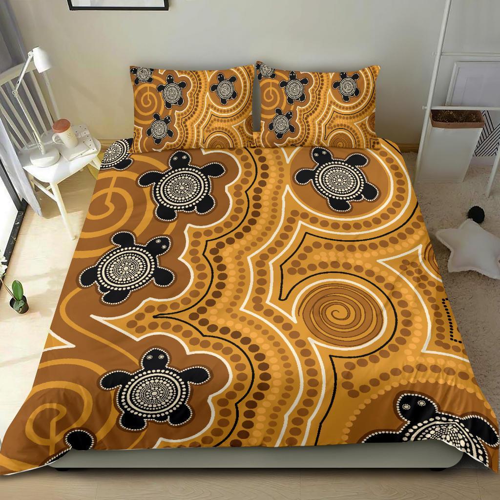 Aboriginal Bedding Set - Indigenous Turtle Gold Version - Vibe Hoodie Shop