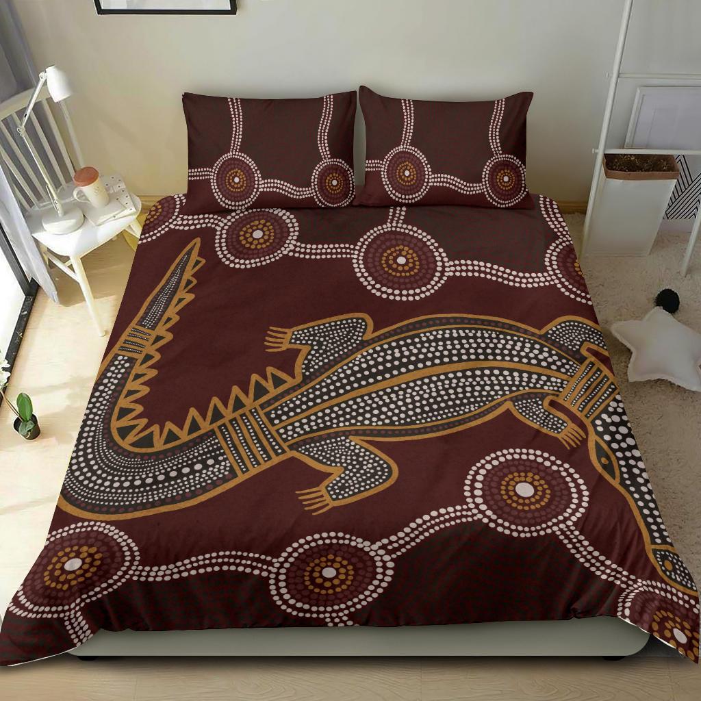 Aboriginal Bedding Set - Indigenous Crocodile Brown Color - Vibe Hoodie Shop