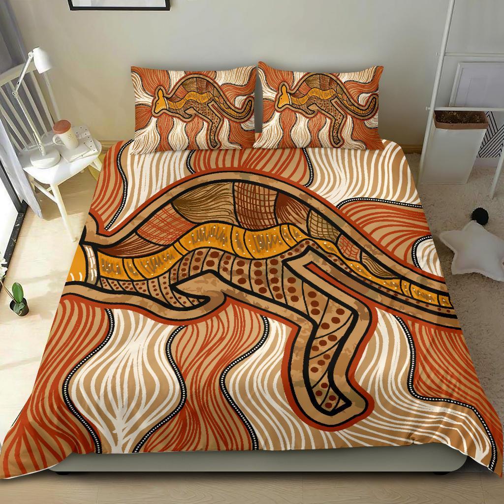 Aboriginal Bedding Set - Indigenous Kangaroo Vintage Stye - Vibe Hoodie Shop