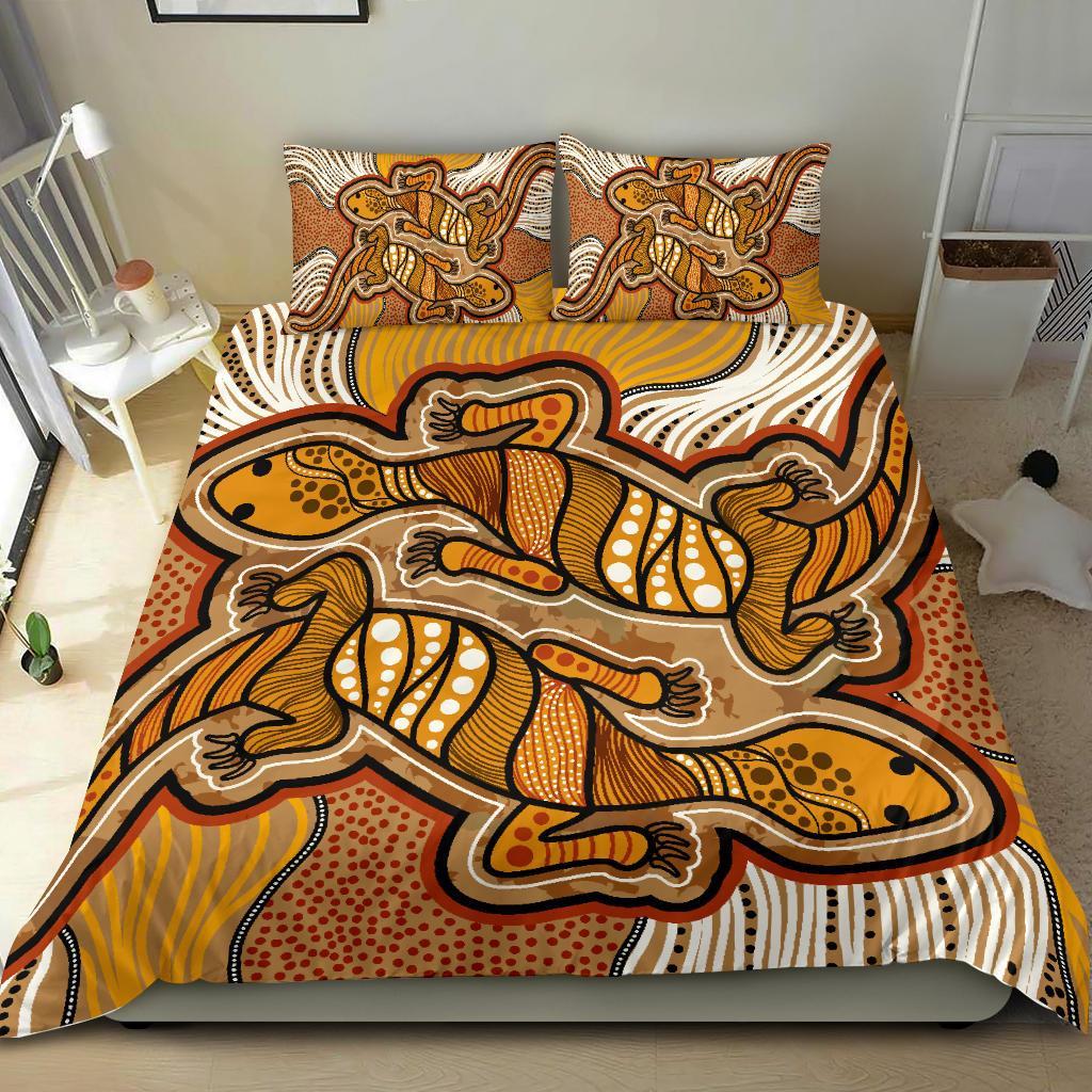 Aboriginal Bedding Set - Indigenous Two Lizard Vintage Stye - Vibe Hoodie Shop