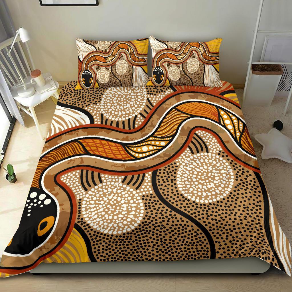 Aboriginal Bedding Set - Indigenous Snake Vintage Stye - Vibe Hoodie Shop