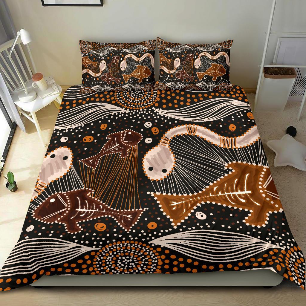 Aboriginal Bedding Set - Indigenous Fish and Snake - Vibe Hoodie Shop