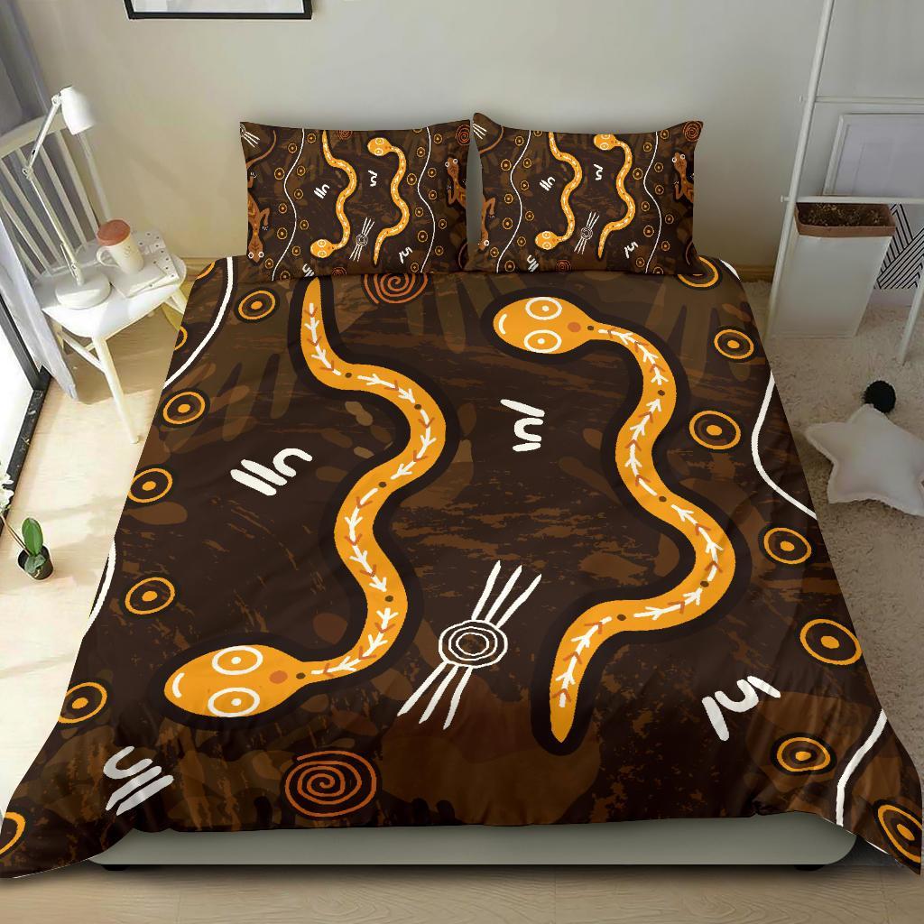 Aboriginal Bedding Set - Indigenous Snake Hand Brown Color - Vibe Hoodie Shop