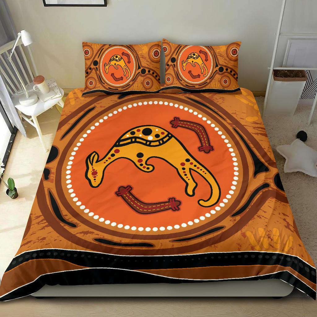 Aboriginal Bedding Set - Indigenous Kangaroo Circle Dot Painting - Vibe Hoodie Shop