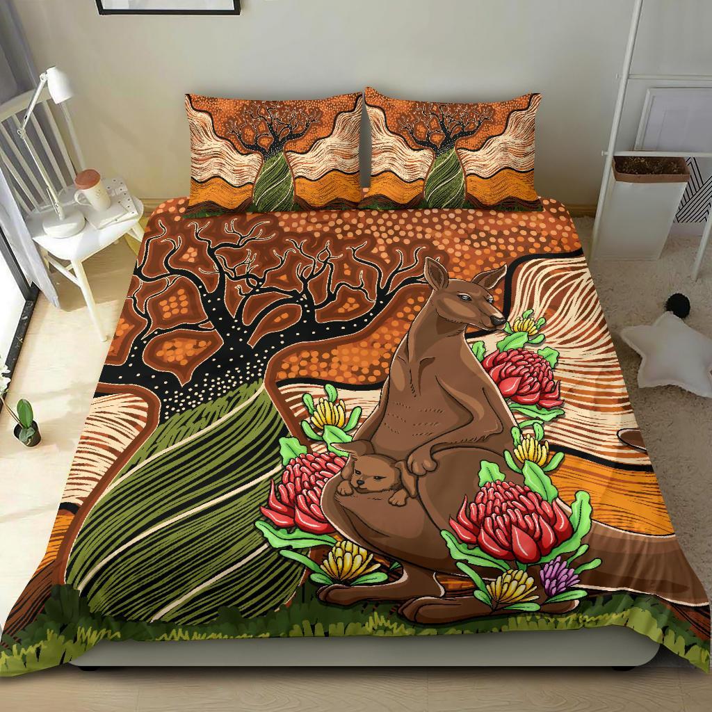 Aboriginal Bedding Set - Kangaroo With Indigenous Tree - Vibe Hoodie Shop