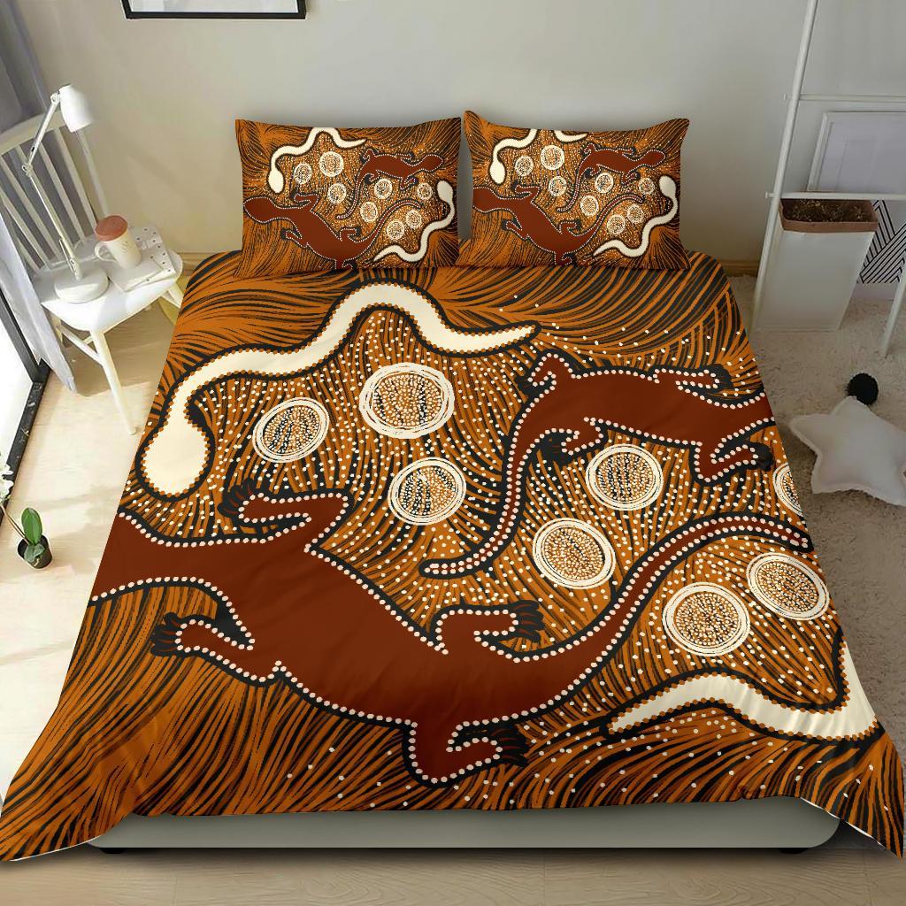 Aboriginal Bedding Set - Indigenous Brown Lizard and White Snake - Vibe Hoodie Shop