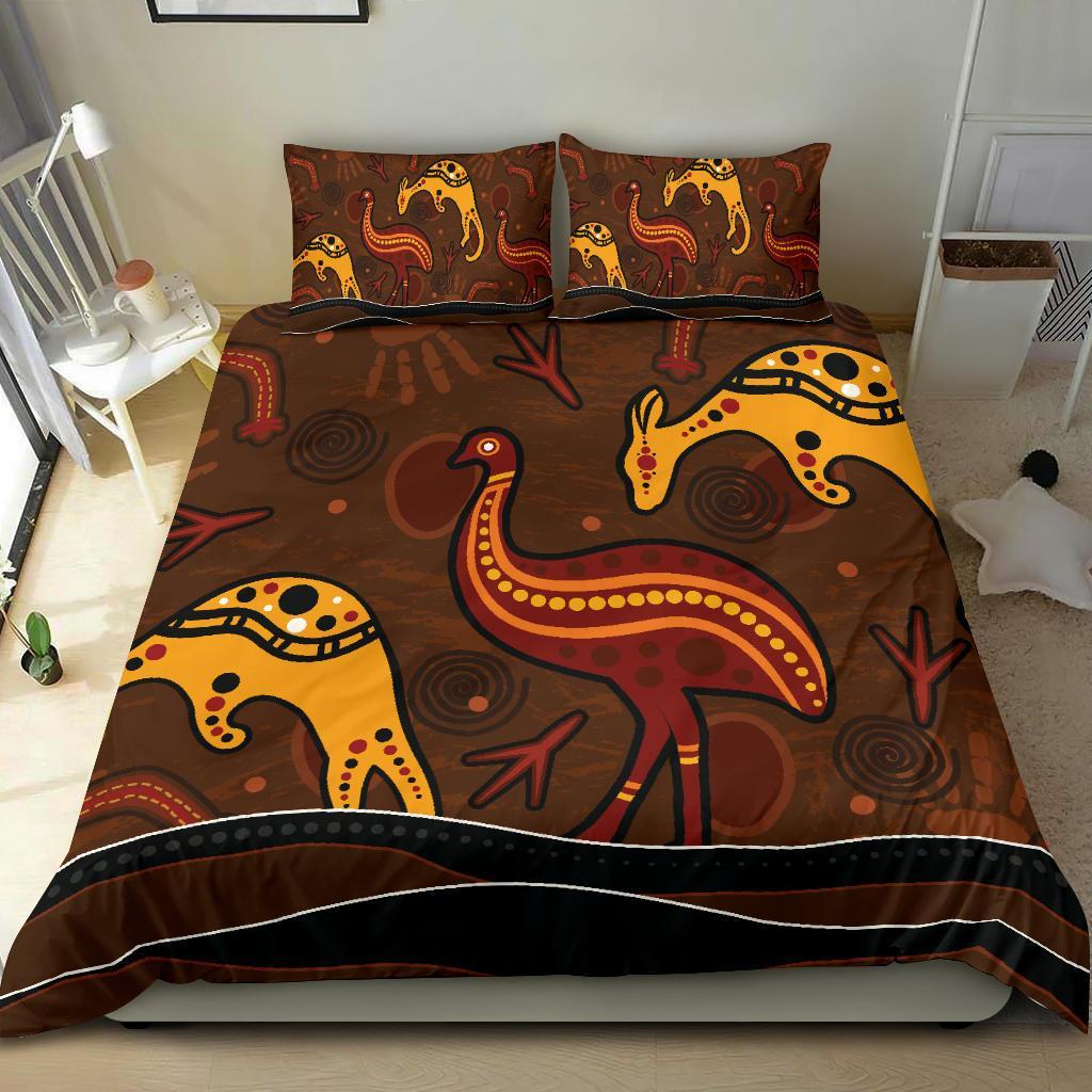 Aboriginal Bedding Set - Indigenous Kangaroo and Emu Brown Color - Vibe Hoodie Shop