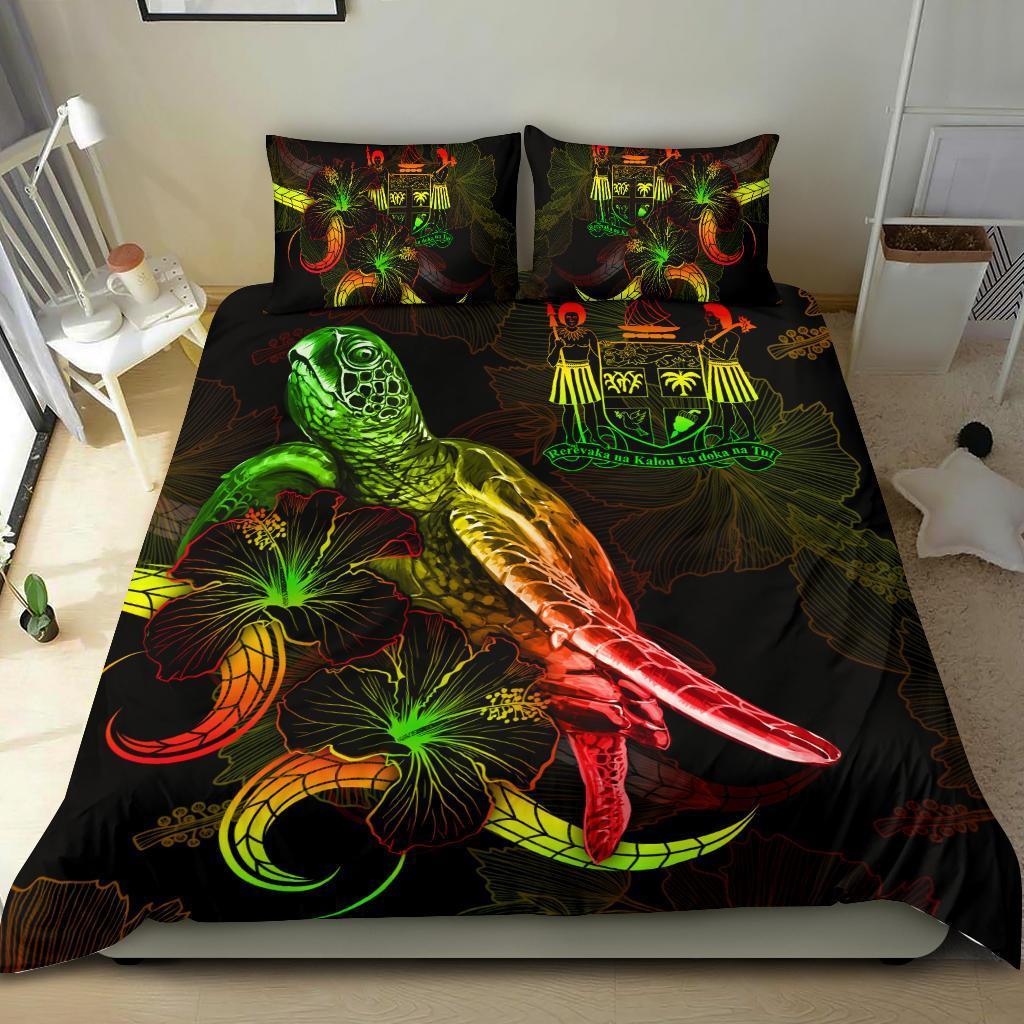 Fiji Polynesian Bedding Set - Turtle With Blooming Hibiscus Reggae - Vibe Hoodie Shop