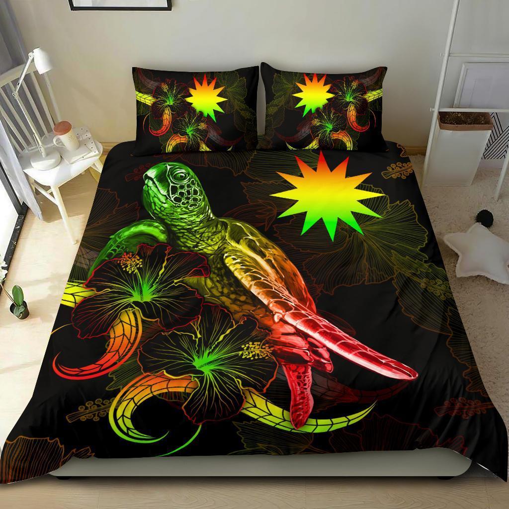 Nauru Polynesian Bedding Set - Turtle With Blooming Hibiscus Reggae - Vibe Hoodie Shop