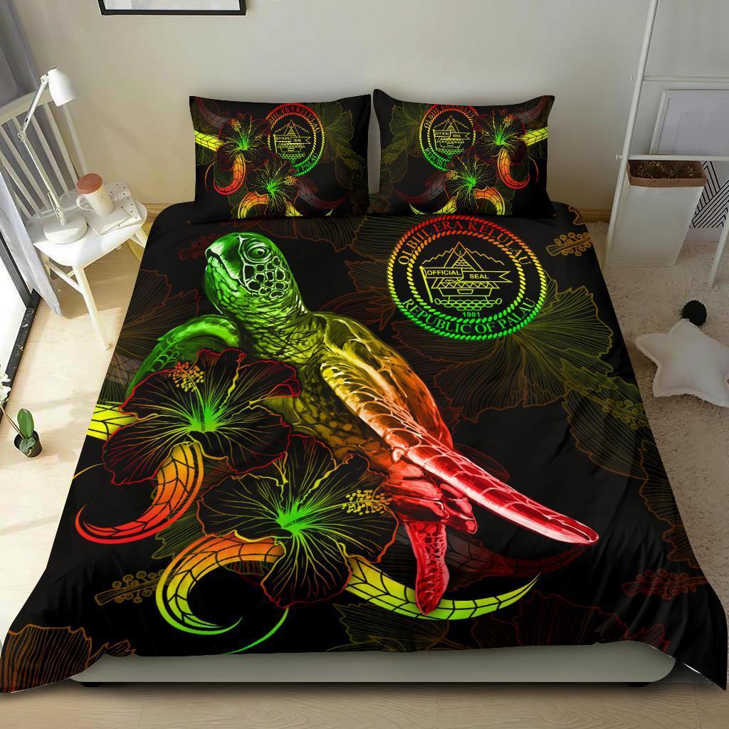 Palau Polynesian Bedding Set - Turtle With Blooming Hibiscus Reggae - Vibe Hoodie Shop