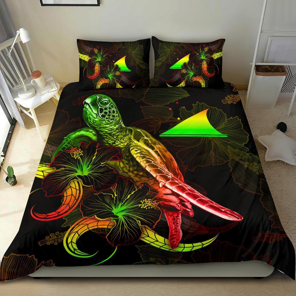 Tokelau Polynesian Bedding Set - Turtle With Blooming Hibiscus Reggae - Vibe Hoodie Shop