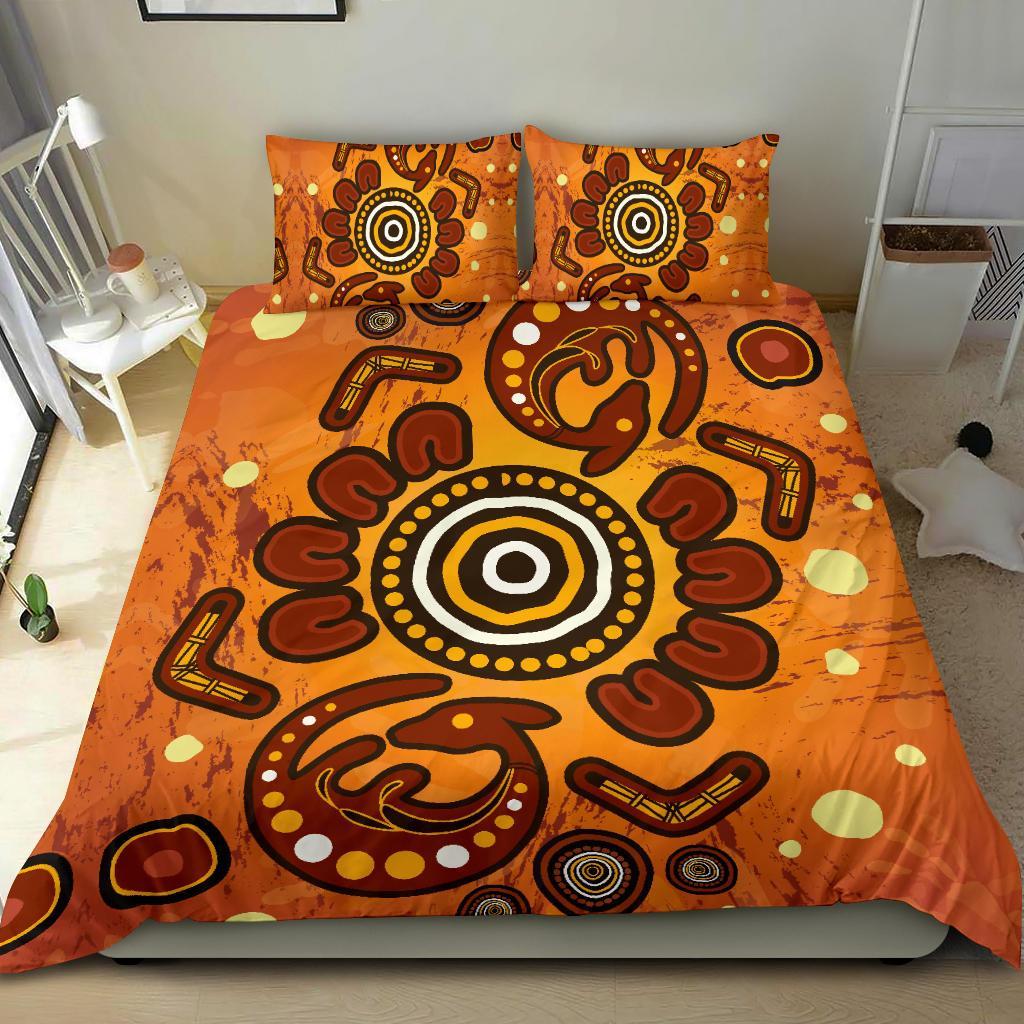 Aboriginal Bedding Set - Baby Kangaroo And Dot Painting Patterns - Vibe Hoodie Shop