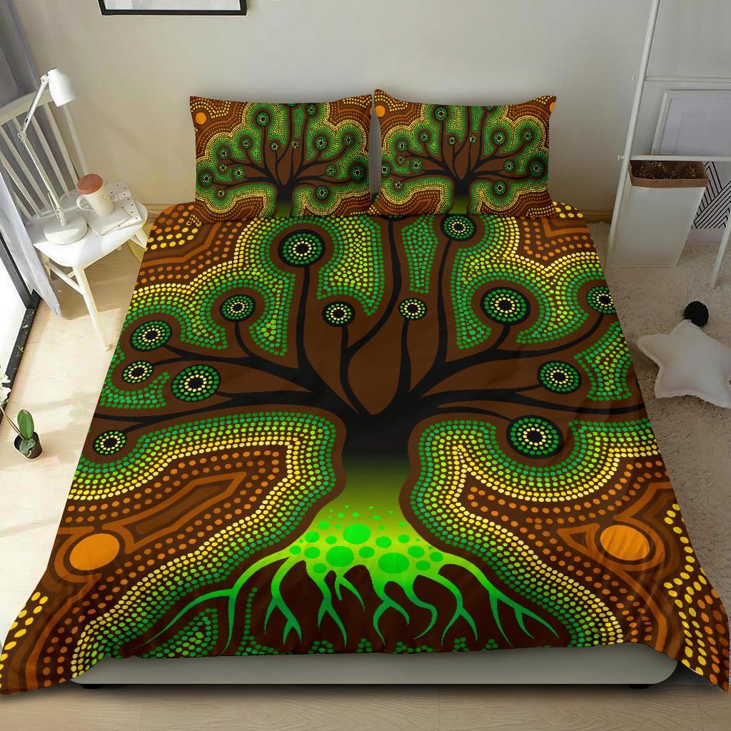 Aboriginal Bedding Set - Tree Dot Painting Art - Vibe Hoodie Shop