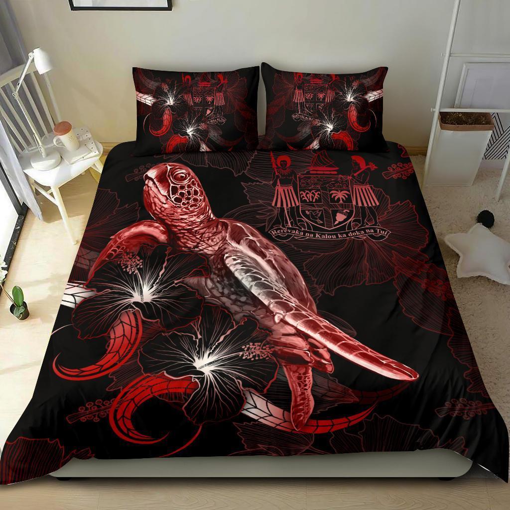 FiJi Polynesian Bedding Set - Turtle With Blooming Hibiscus Red - Vibe Hoodie Shop