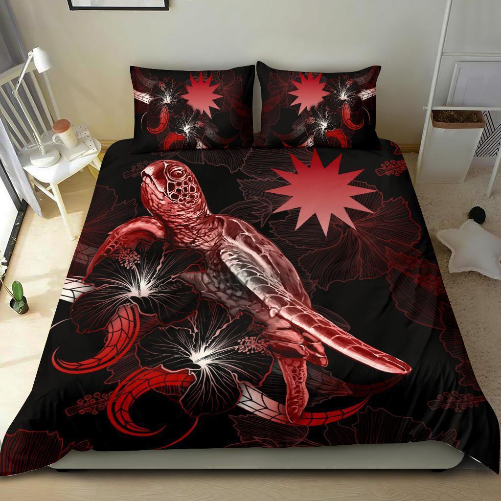 New Caledonia Polynesian Bedding Set - Turtle With Blooming Hibiscus Red - Vibe Hoodie Shop