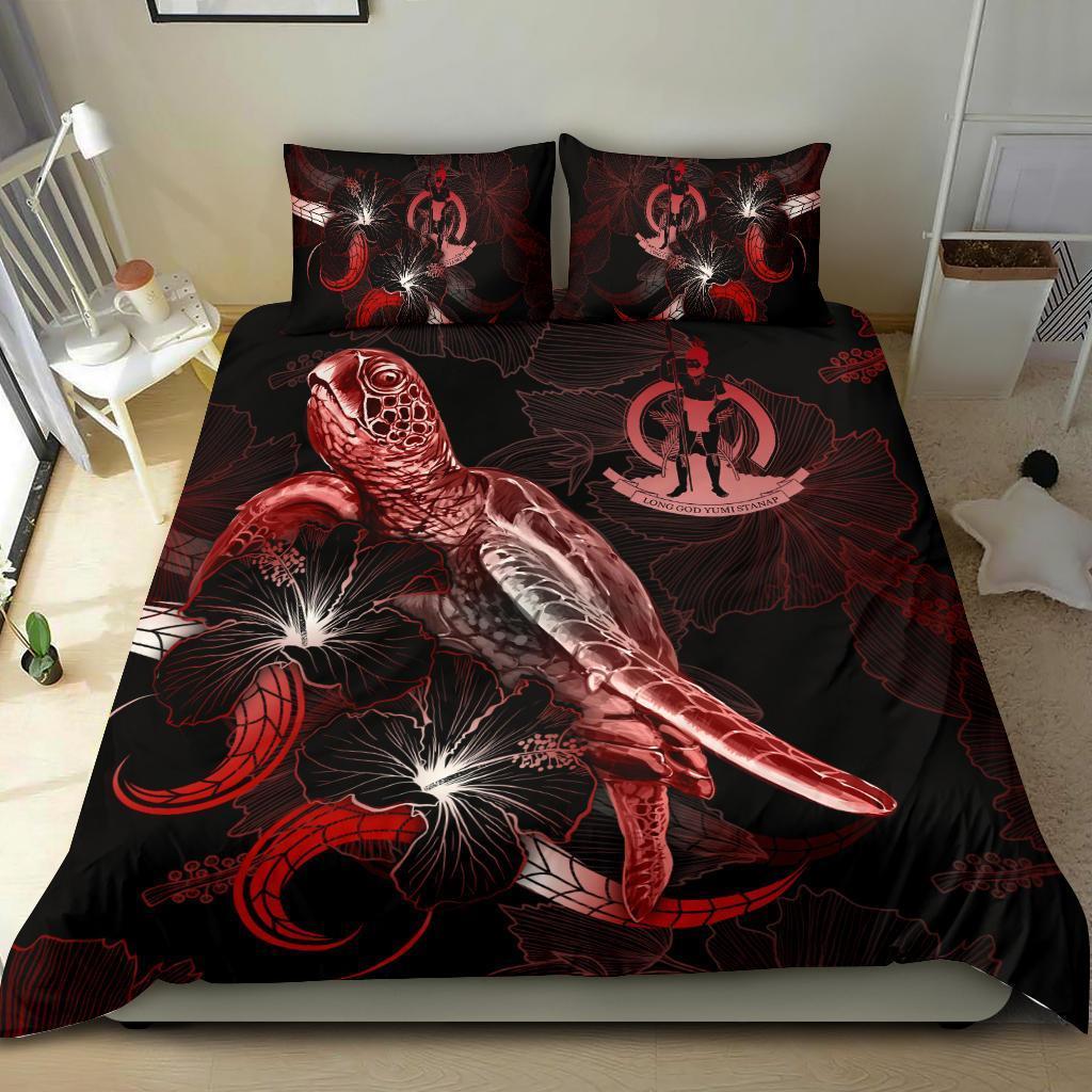 Vanuatu Polynesian Bedding Set - Turtle With Blooming Hibiscus Red - Vibe Hoodie Shop