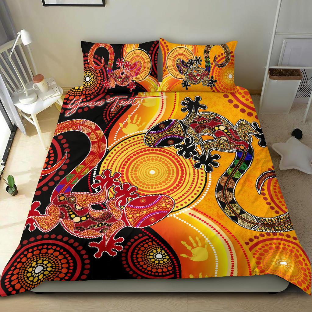 Aboriginal Personalised Bedding Set - Couple Aboriginal Lizards - Vibe Hoodie Shop