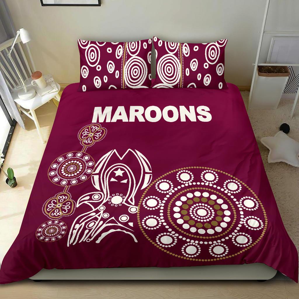 Queensland Bedding Set Maroons Simple Indigenous - Vibe Hoodie Shop