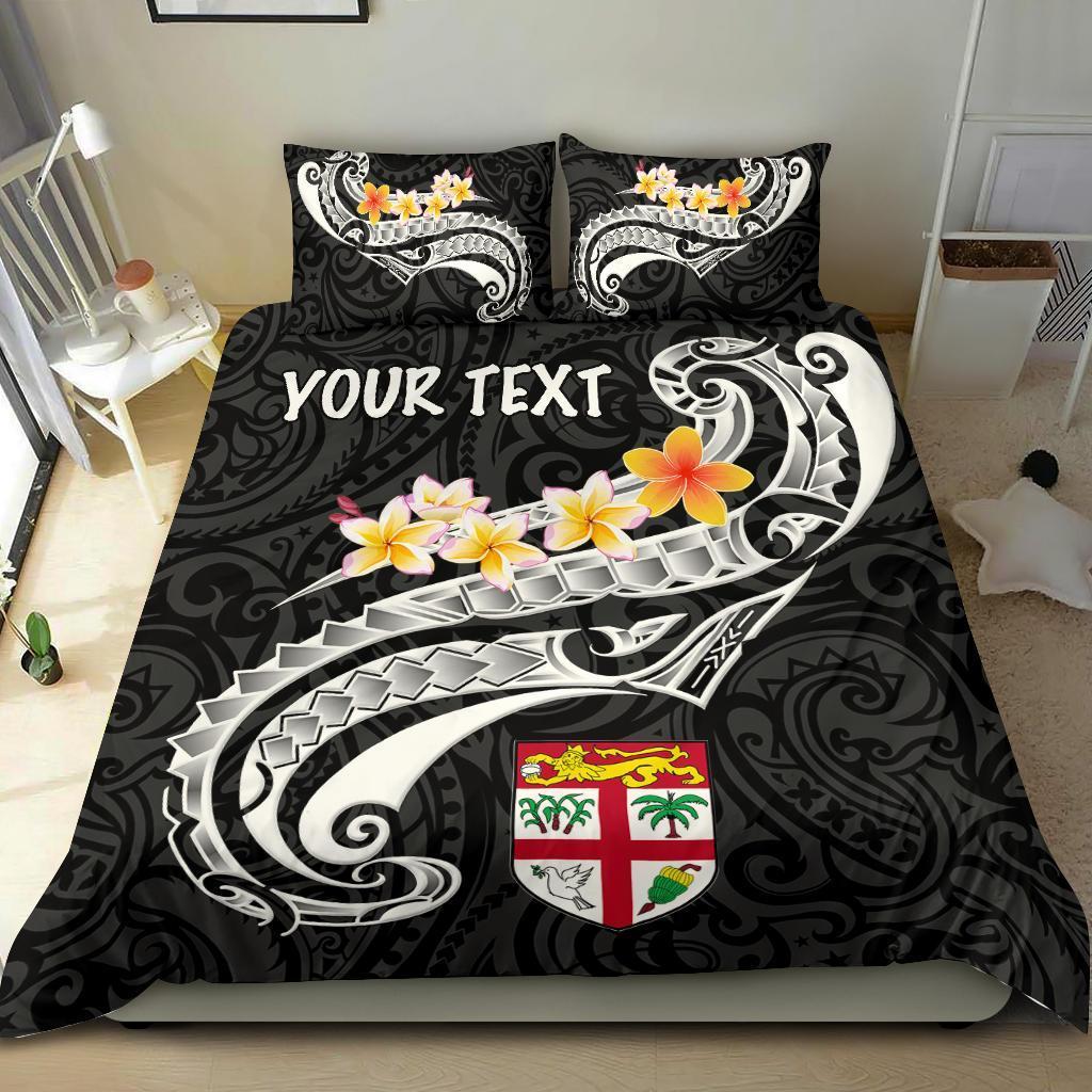 Fiji Custom Personalised Bedding Set - Fiji Seal Polynesian Patterns Plumeria (Black) - Vibe Hoodie Shop