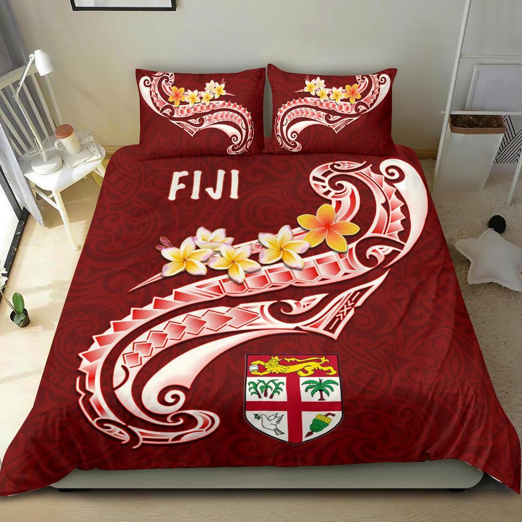 Fiji Bedding Set - Fiji Seal Polynesian Patterns Plumeria (Red) - Vibe Hoodie Shop