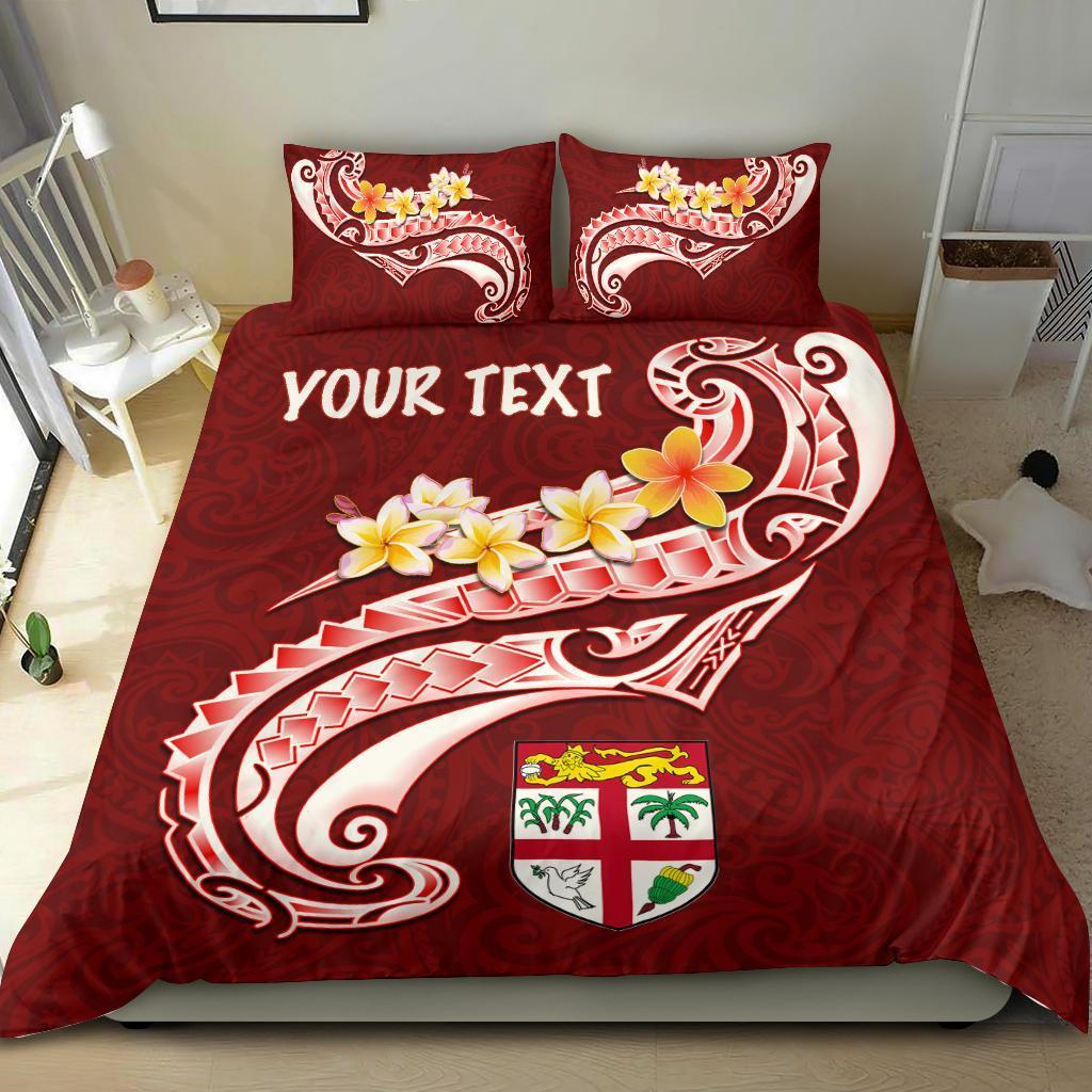 Fiji Custom Personalised Bedding Set - Fiji Seal Polynesian Patterns Plumeria (Red) - Vibe Hoodie Shop