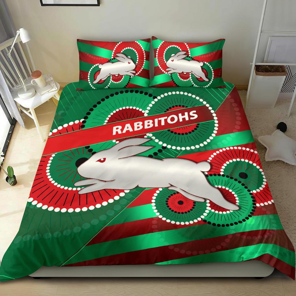 Rabbitohs Bedding Set Indigenous Bravery - Vibe Hoodie Shop