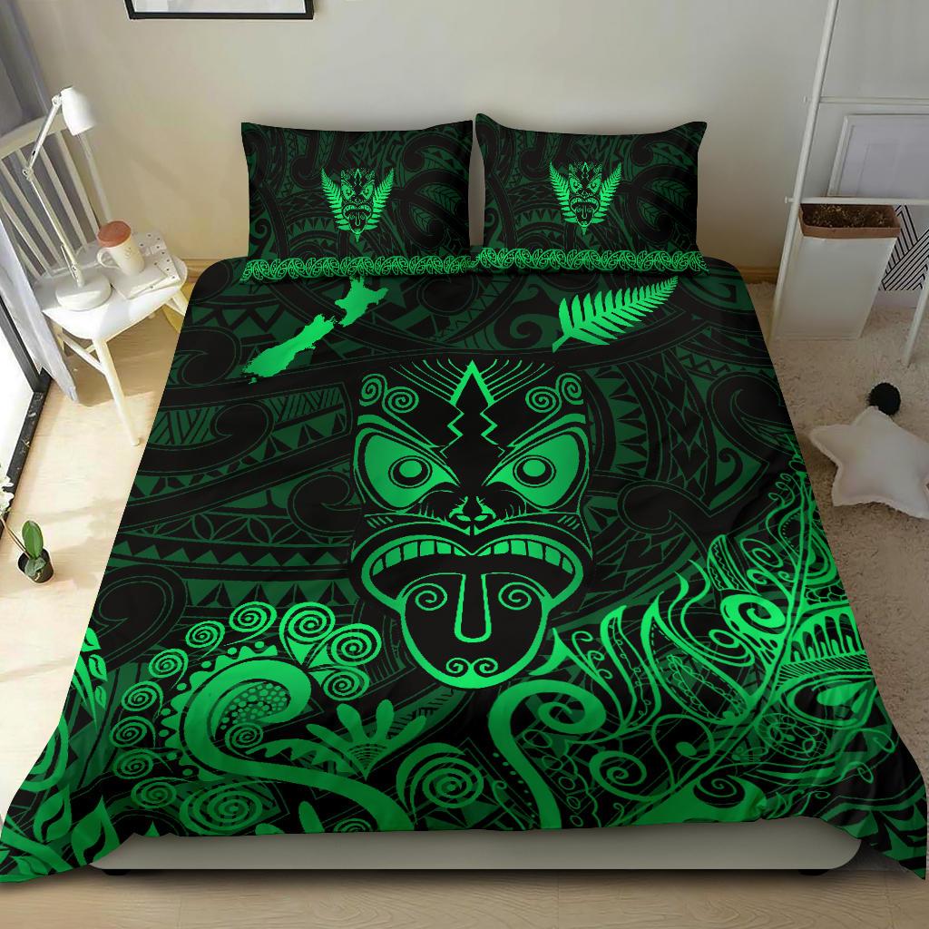 Maori Aotearoa Rugby Haka Bedding Set New Zealand Silver Fern - Green - Vibe Hoodie Shop