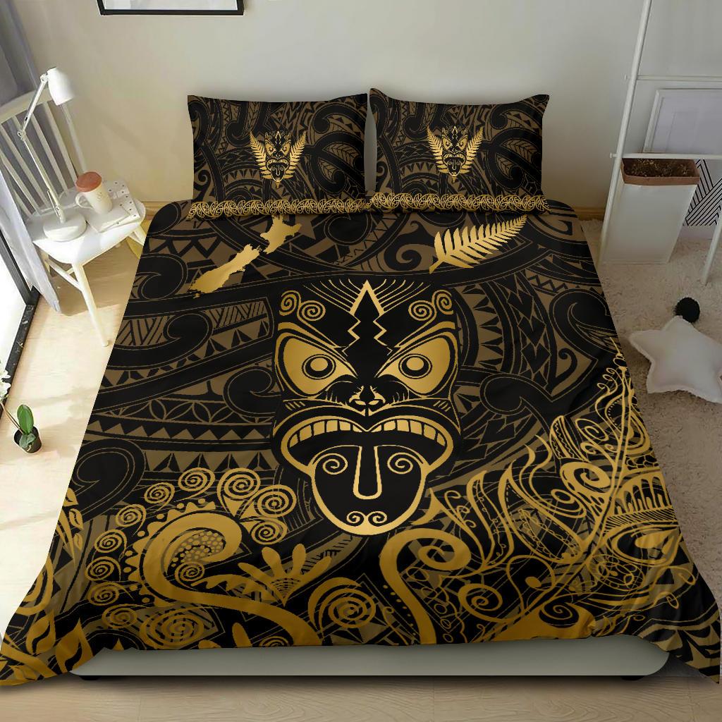 Maori Aotearoa Rugby Haka Bedding Set New Zealand Silver Fern - Gold - Vibe Hoodie Shop