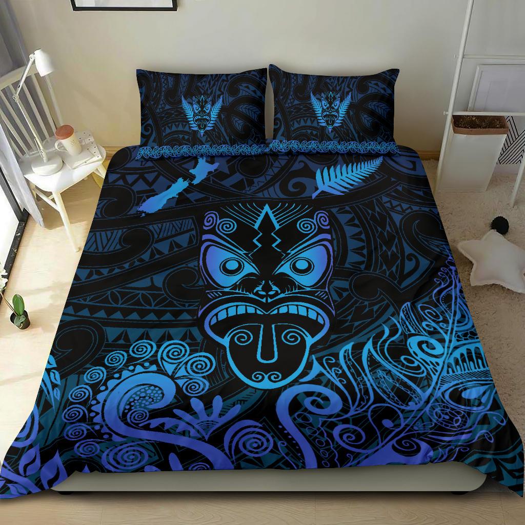 Maori Aotearoa Rugby Haka Bedding Set New Zealand Silver Fern - Blue - Vibe Hoodie Shop