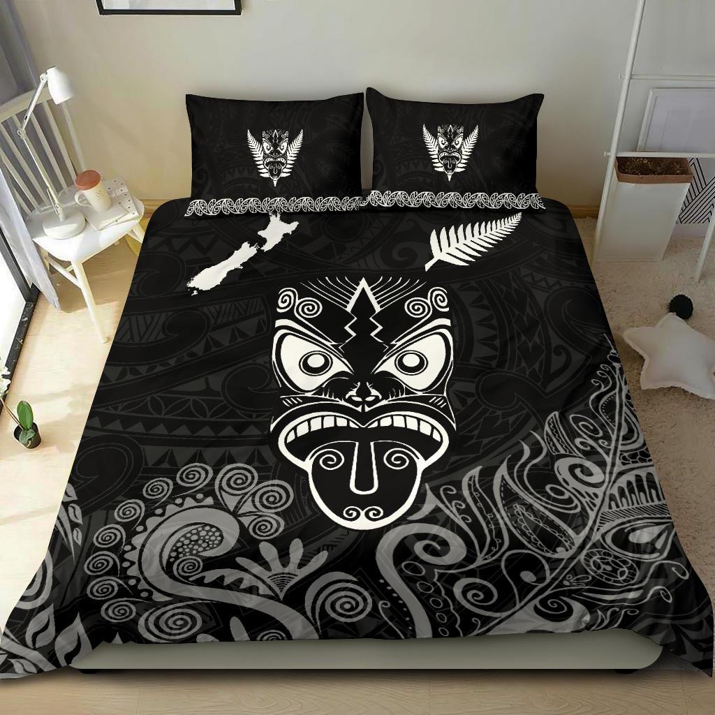 Maori Aotearoa Rugby Haka Bedding Set New Zealand Silver Fern - Black - Vibe Hoodie Shop