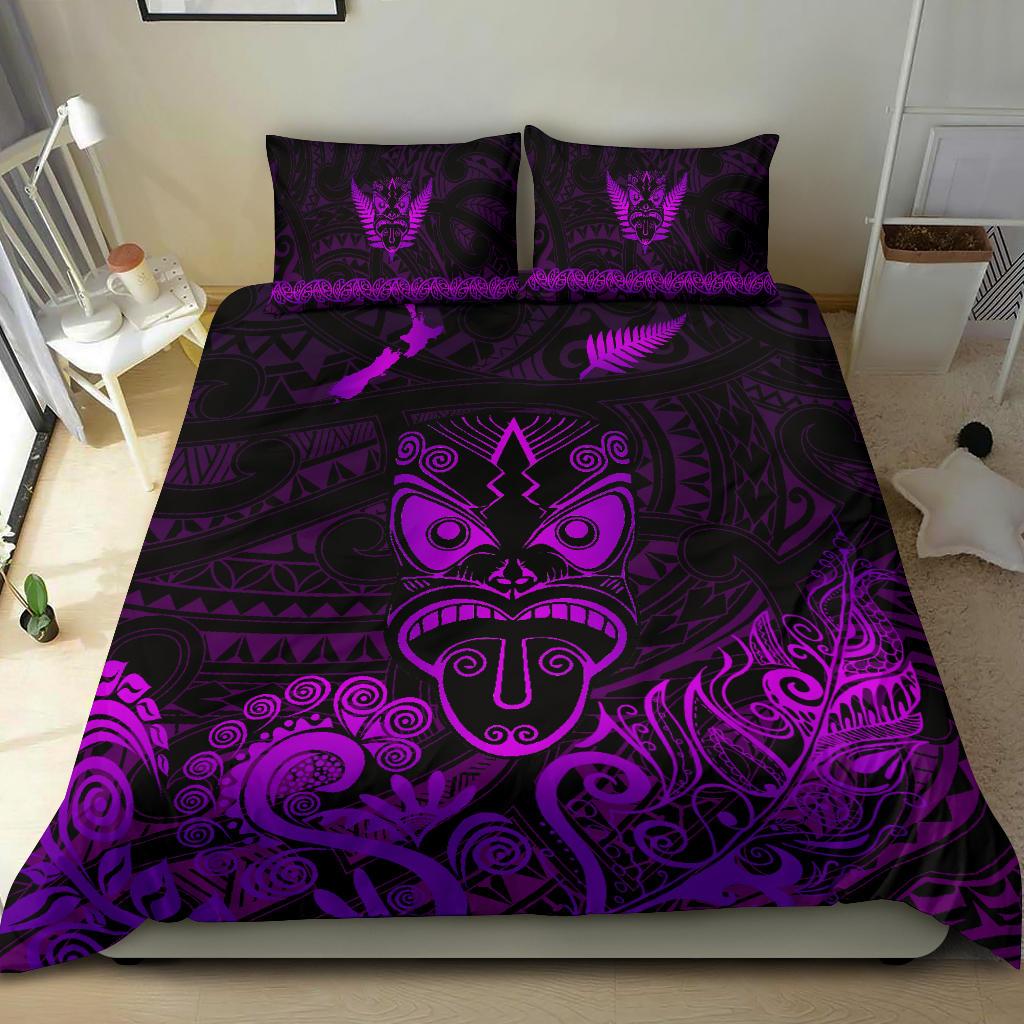 Maori Aotearoa Rugby Haka Bedding Set New Zealand Silver Fern - Purple - Vibe Hoodie Shop