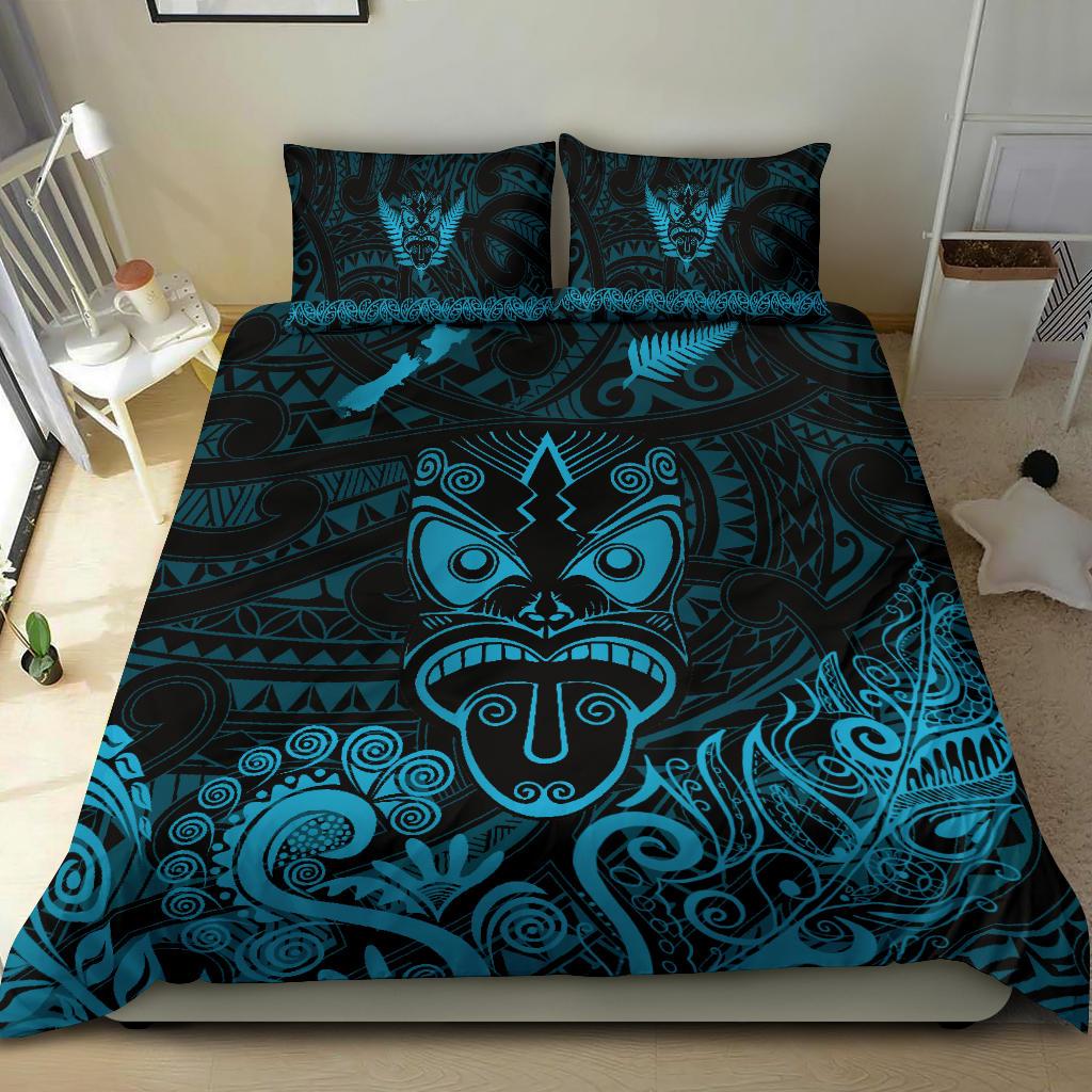 Maori Aotearoa Rugby Haka Bedding Set New Zealand Silver Fern - Turquoise - Vibe Hoodie Shop