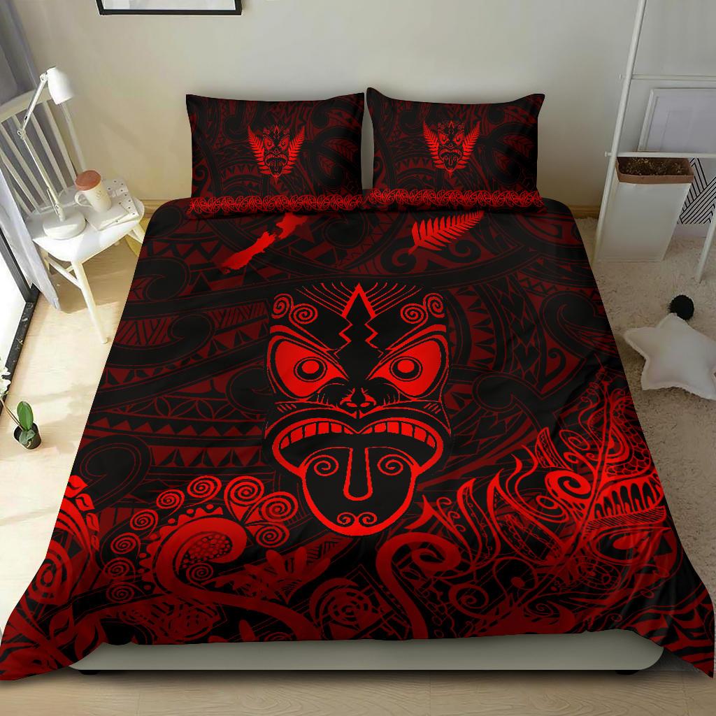 Maori Aotearoa Rugby Haka Bedding Set New Zealand Silver Fern - Red - Vibe Hoodie Shop