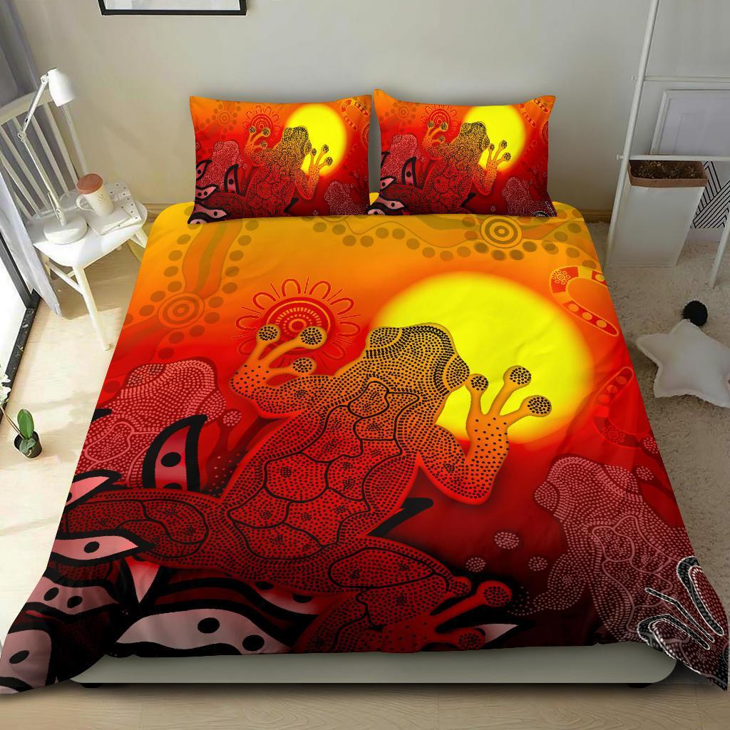 Aboriginal Bedding Set - Indigenous Frog (Red) - Vibe Hoodie Shop