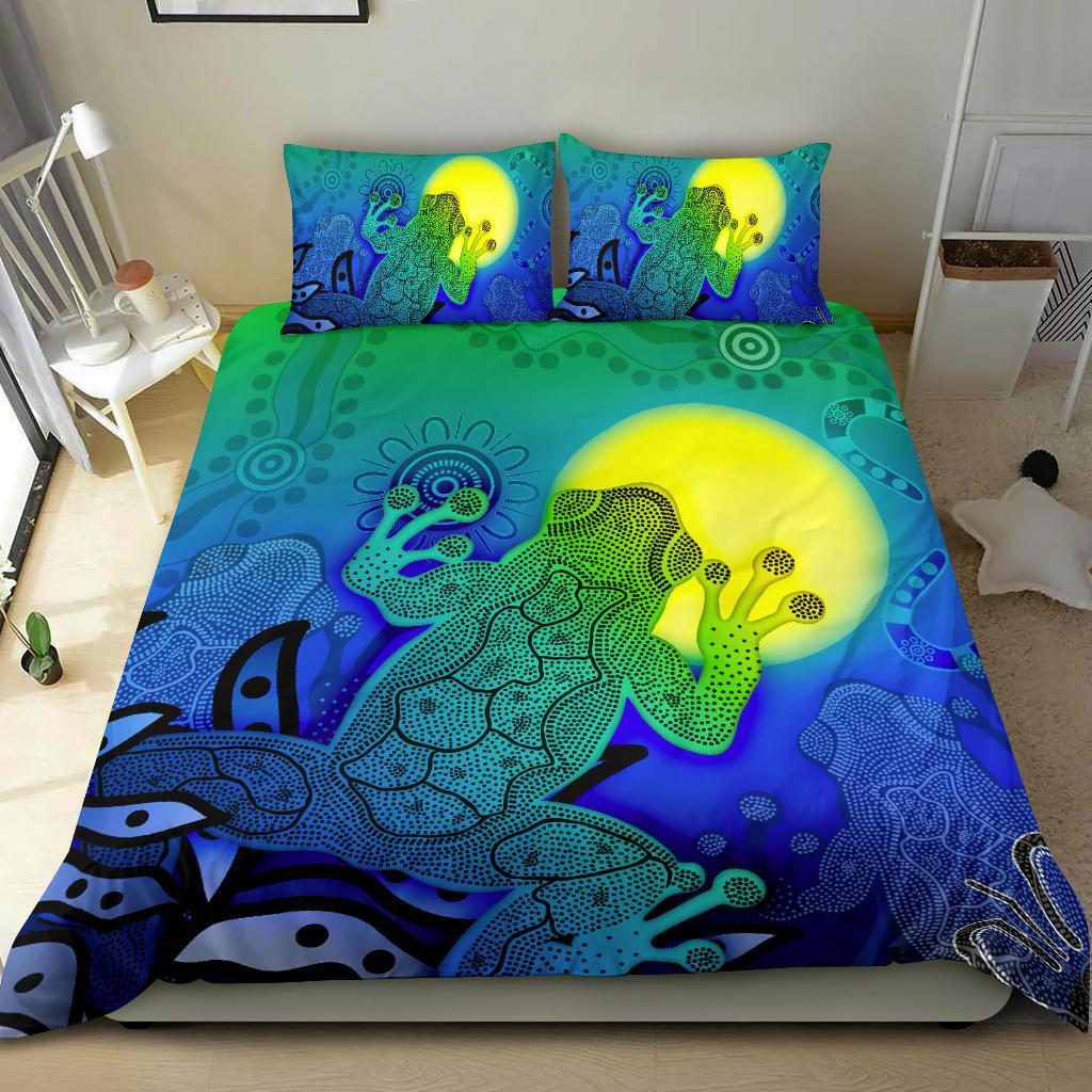 Aboriginal Bedding Set - Indigenous Frog (Blue) - Vibe Hoodie Shop