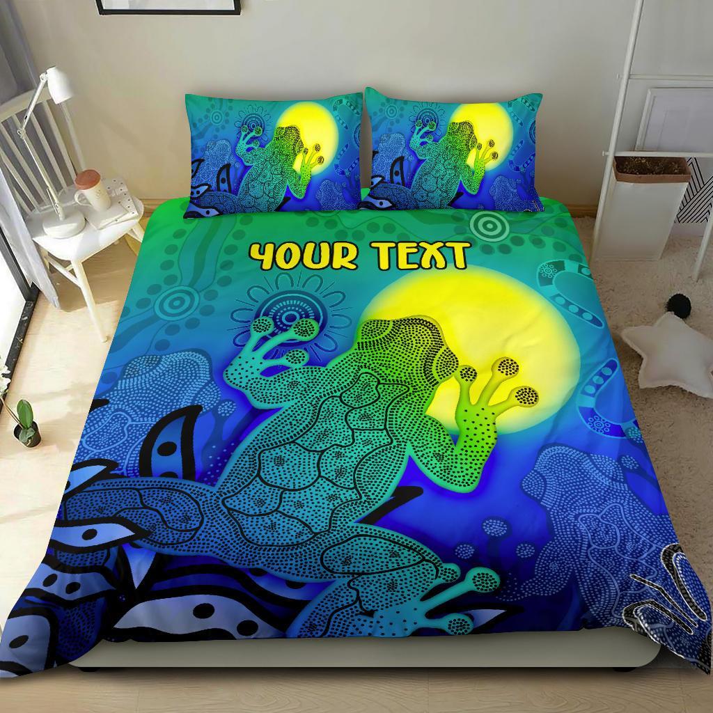 Custom Aboriginal Bedding Set - Indigenous Frog (Blue) - Vibe Hoodie Shop