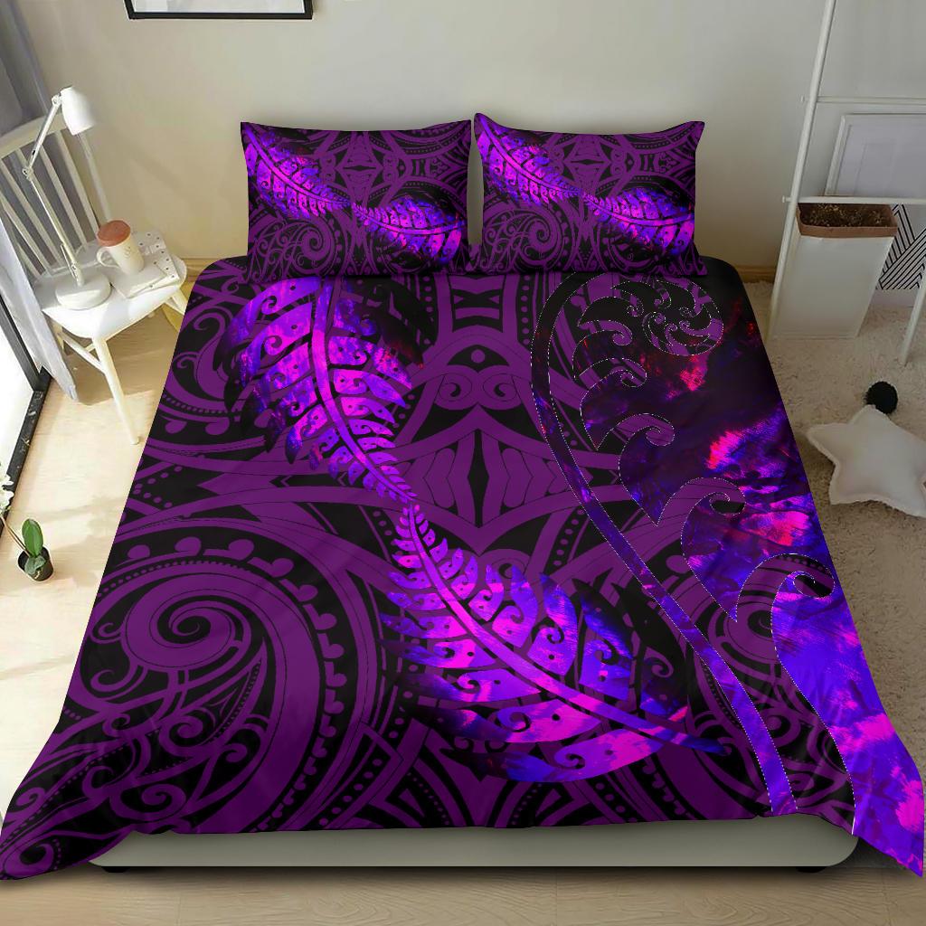 Aotearoa Maori Bedding Set Silver Fern Koru Vibes Purple - Vibe Hoodie Shop