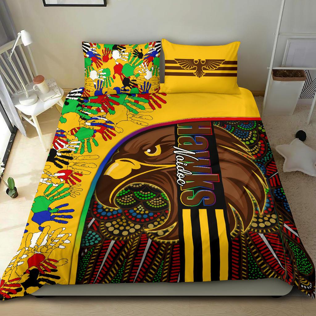 Pride Hawks Bedding Set Hawthorn NAIDOC Week Aboriginal Version Special - Vibe Hoodie Shop